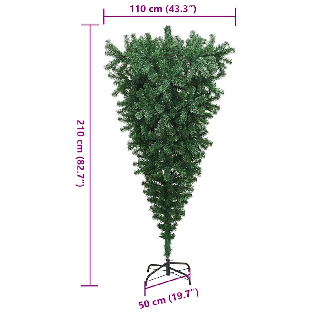 vidaXL Upside-down Artificial Pre-lit Christmas Tree with Ball Set PVC - Green - 210 cm