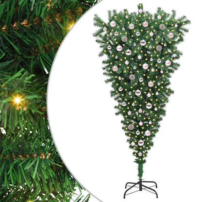 vidaXL Upside-down Artificial Pre-lit Christmas Tree with Ball Set PVC - Green - 210 cm - 50097