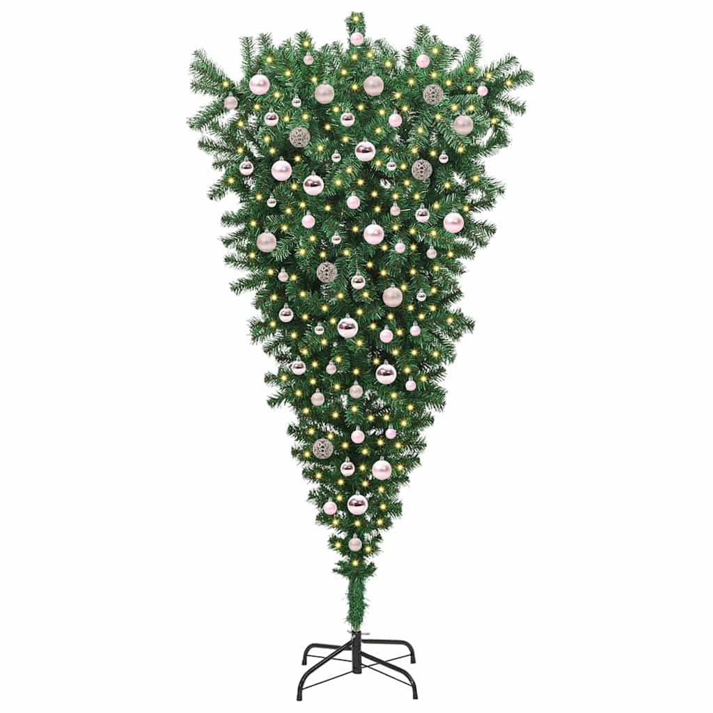 vidaXL Upside-down Artificial Pre-lit Christmas Tree with Ball Set PVC - Green - 210 cm - 50097