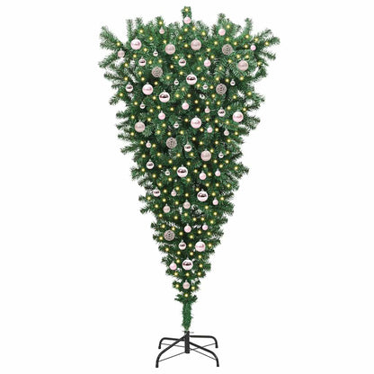 vidaXL Upside-down Artificial Pre-lit Christmas Tree with Ball Set PVC - Green - 210 cm - 50097