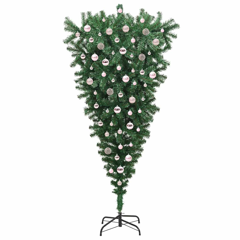 vidaXL Upside-down Artificial Pre-lit Christmas Tree with Ball Set PVC - Green - 210 cm - 50097