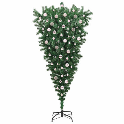 vidaXL Upside-down Artificial Pre-lit Christmas Tree with Ball Set PVC - Green - 210 cm - 50097