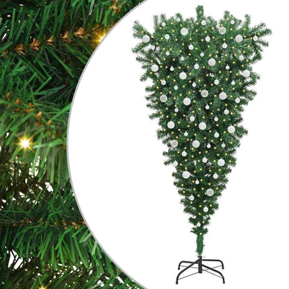 vidaXL Upside-down Artificial Pre-lit Christmas Tree with Ball Set PVC - Green - 210 cm - 50101