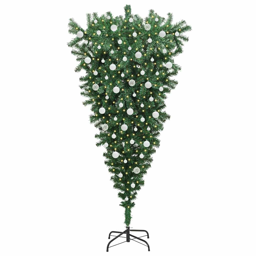 vidaXL Upside-down Artificial Pre-lit Christmas Tree with Ball Set PVC - Green - 210 cm - 50101