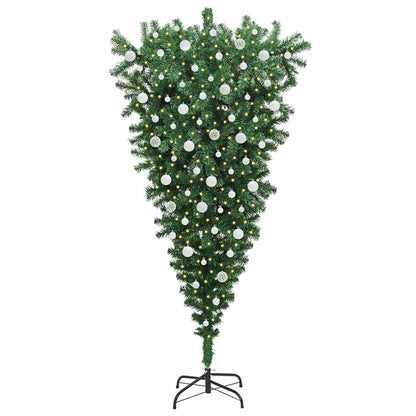 vidaXL Upside-down Artificial Pre-lit Christmas Tree with Ball Set PVC - Green - 210 cm - 50101