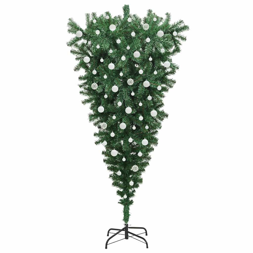 vidaXL Upside-down Artificial Pre-lit Christmas Tree with Ball Set PVC - Green - 210 cm - 50101
