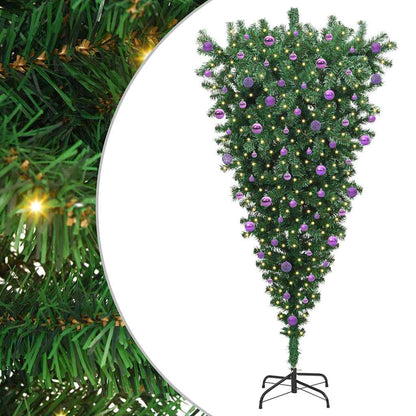 vidaXL Upside-down Artificial Pre-lit Christmas Tree with Ball Set PVC - Green - 210 cm - 50108