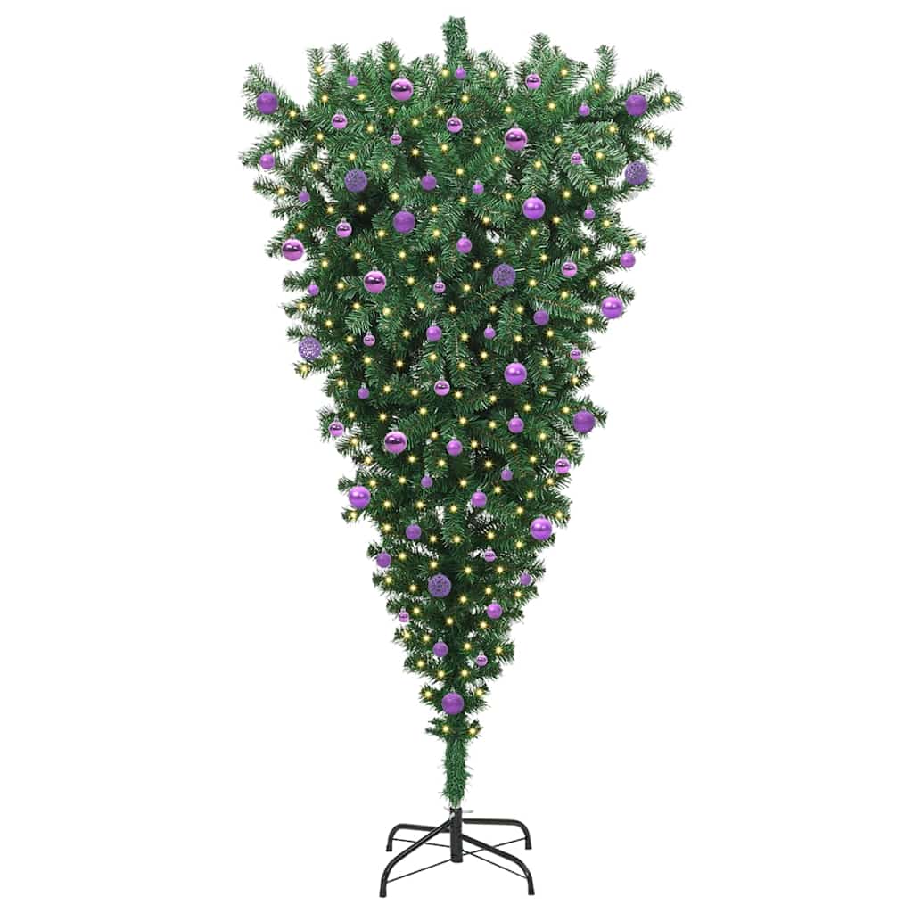 vidaXL Upside-down Artificial Pre-lit Christmas Tree with Ball Set PVC - Green - 210 cm - 50108