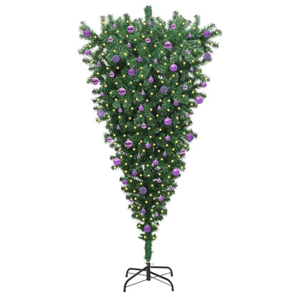 vidaXL Upside-down Artificial Pre-lit Christmas Tree with Ball Set PVC - Green - 210 cm - 50108