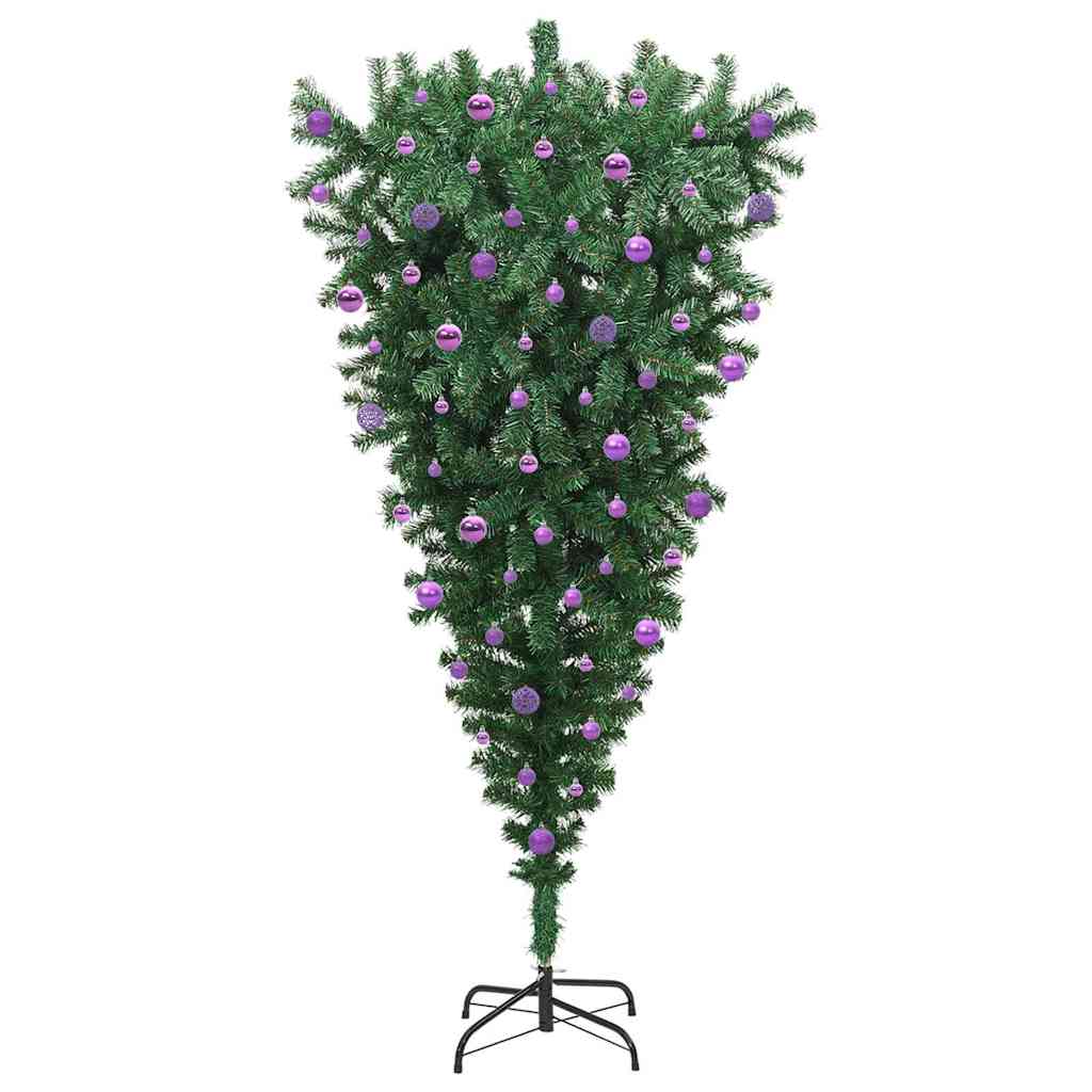 vidaXL Upside-down Artificial Pre-lit Christmas Tree with Ball Set PVC - Green - 210 cm - 50108