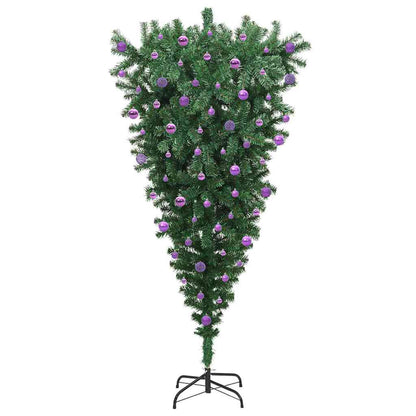 vidaXL Upside-down Artificial Pre-lit Christmas Tree with Ball Set PVC - Green - 210 cm - 50108