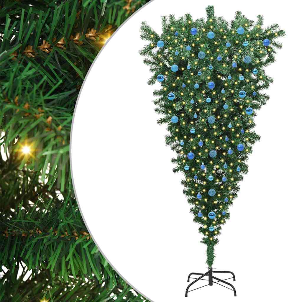 vidaXL Upside-down Artificial Pre-lit Christmas Tree with Ball Set PVC - Green - 210 cm - 50117