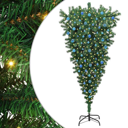 vidaXL Upside-down Artificial Pre-lit Christmas Tree with Ball Set PVC - Green - 210 cm - 50117