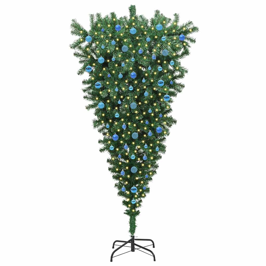 vidaXL Upside-down Artificial Pre-lit Christmas Tree with Ball Set PVC - Green - 210 cm - 50117