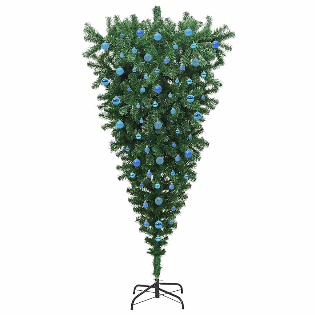 vidaXL Upside-down Artificial Pre-lit Christmas Tree with Ball Set PVC - Green - 210 cm - 50117