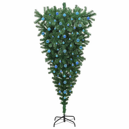 vidaXL Upside-down Artificial Pre-lit Christmas Tree with Ball Set PVC - Green - 210 cm - 50117
