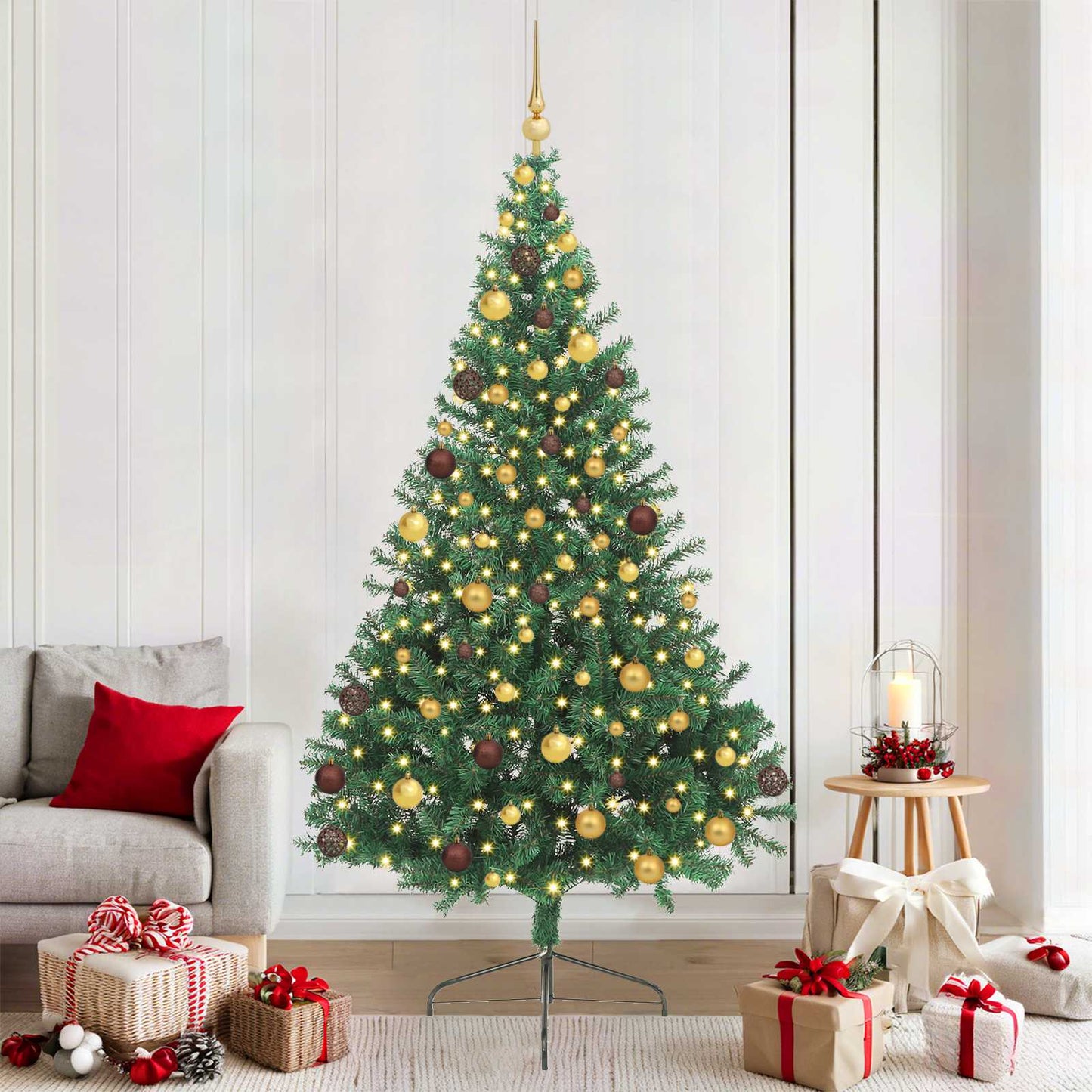 vidaXL Artificial Pre-lit Christmas Tree Green 210 cm PVC - 50554