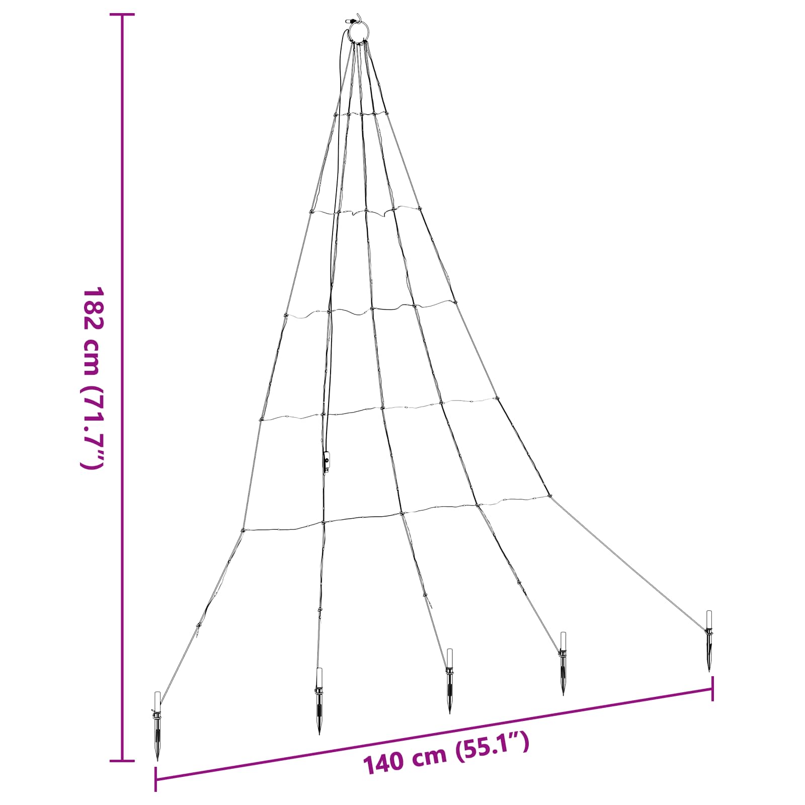 vidaXL LED Christmas Tree with Ground Spikes Multicolour 182 cm Metal