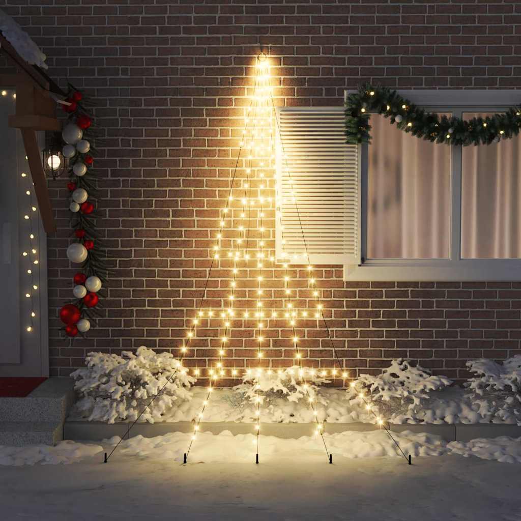 vidaXL LED Christmas Tree with Ground Spikes Warm White 306 cm Metal