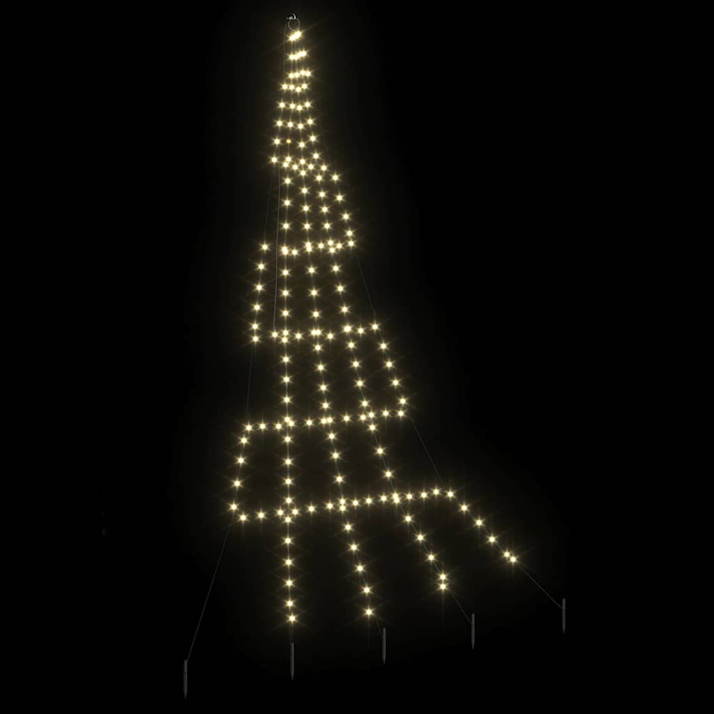 vidaXL LED Christmas Tree with Ground Spikes Warm White 306 cm Metal