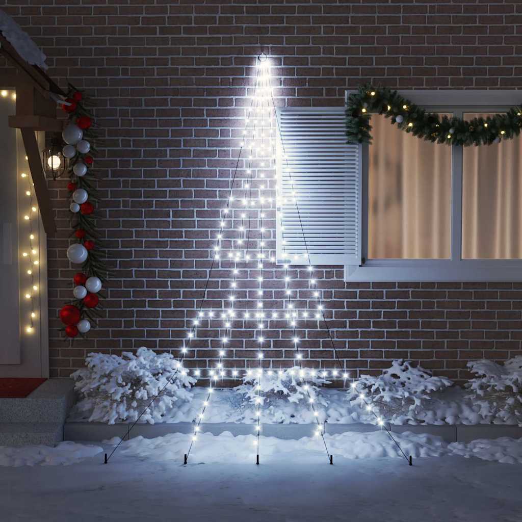 vidaXL LED Christmas Tree with Ground Spikes Cool White 306 cm Metal