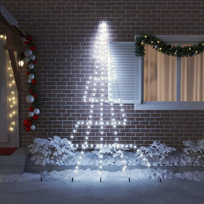 vidaXL LED Christmas Tree with Ground Spikes Cool White 306 cm Metal