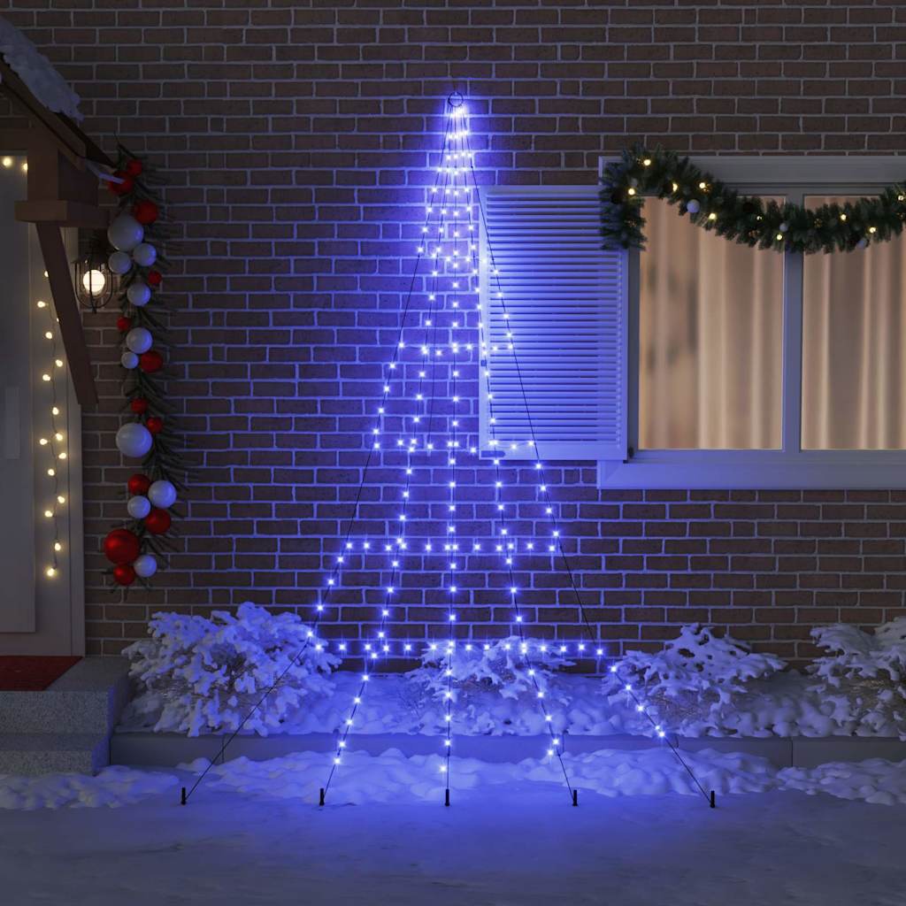 vidaXL LED Christmas Tree with Ground Spikes Blue 306 cm Metal