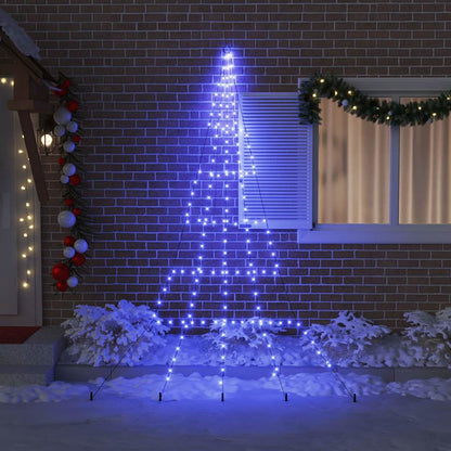 vidaXL LED Christmas Tree with Ground Spikes Blue 306 cm Metal