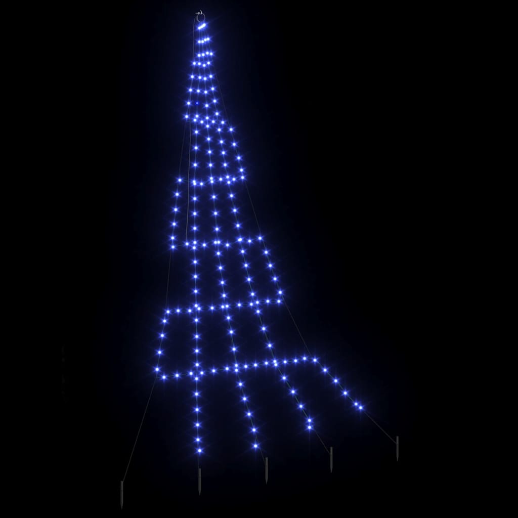 vidaXL LED Christmas Tree with Ground Spikes Blue 306 cm Metal