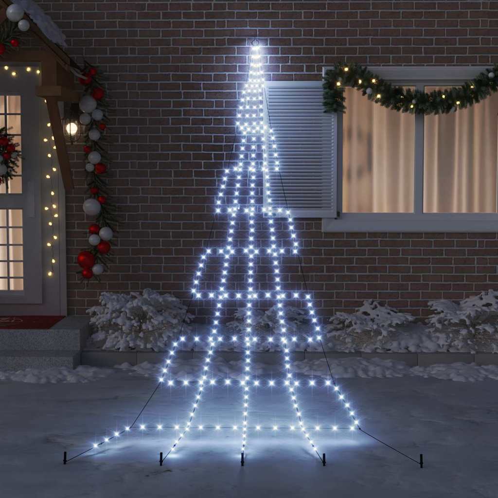 vidaXL LED Christmas Tree with Ground Spikes Cool White 511 cm Metal