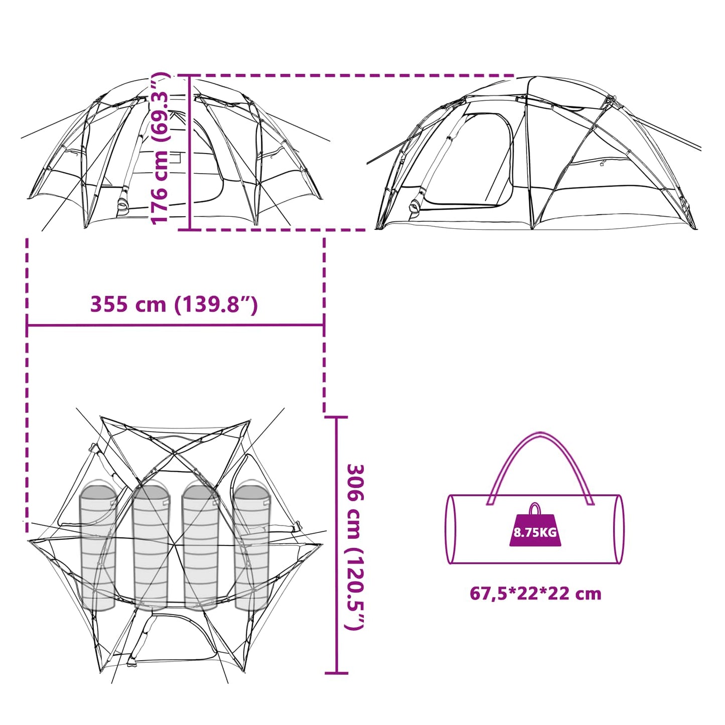 vidaXL Dome Tent with Removable Rainfly 4-Person Green