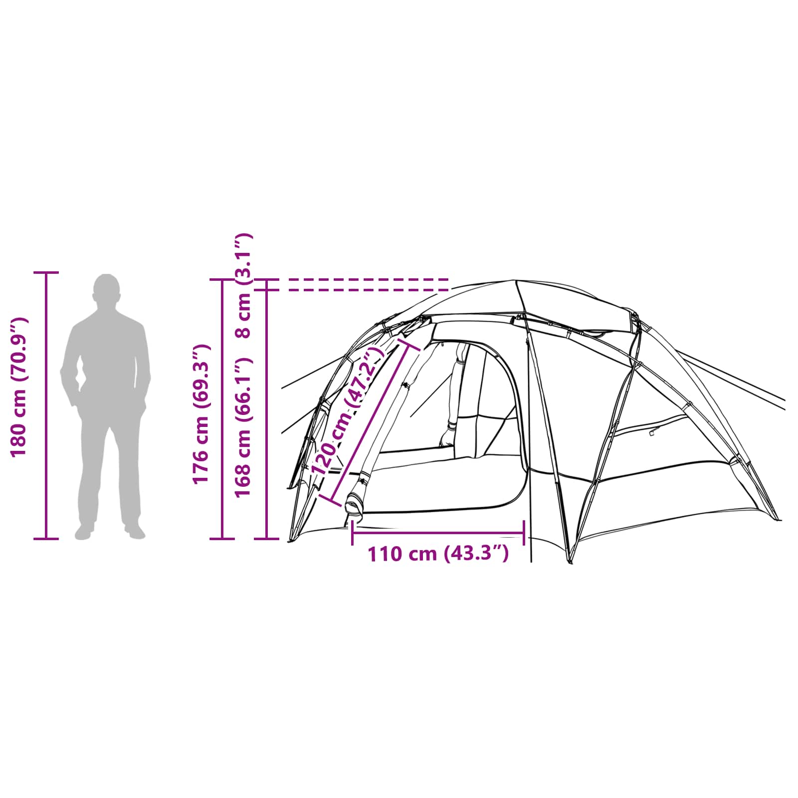 vidaXL Dome Tent with Removable Rainfly 4-Person Blue