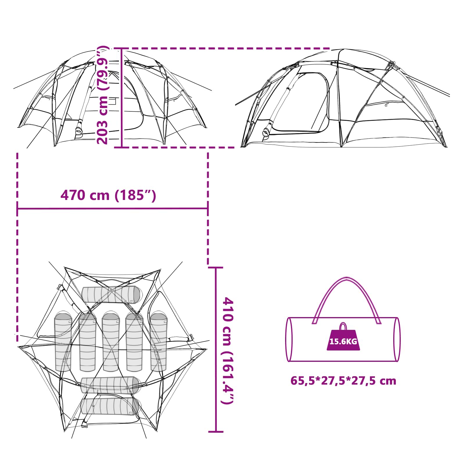 vidaXL Dome Tent with Removable Rainfly 8-Person Grey and Orange