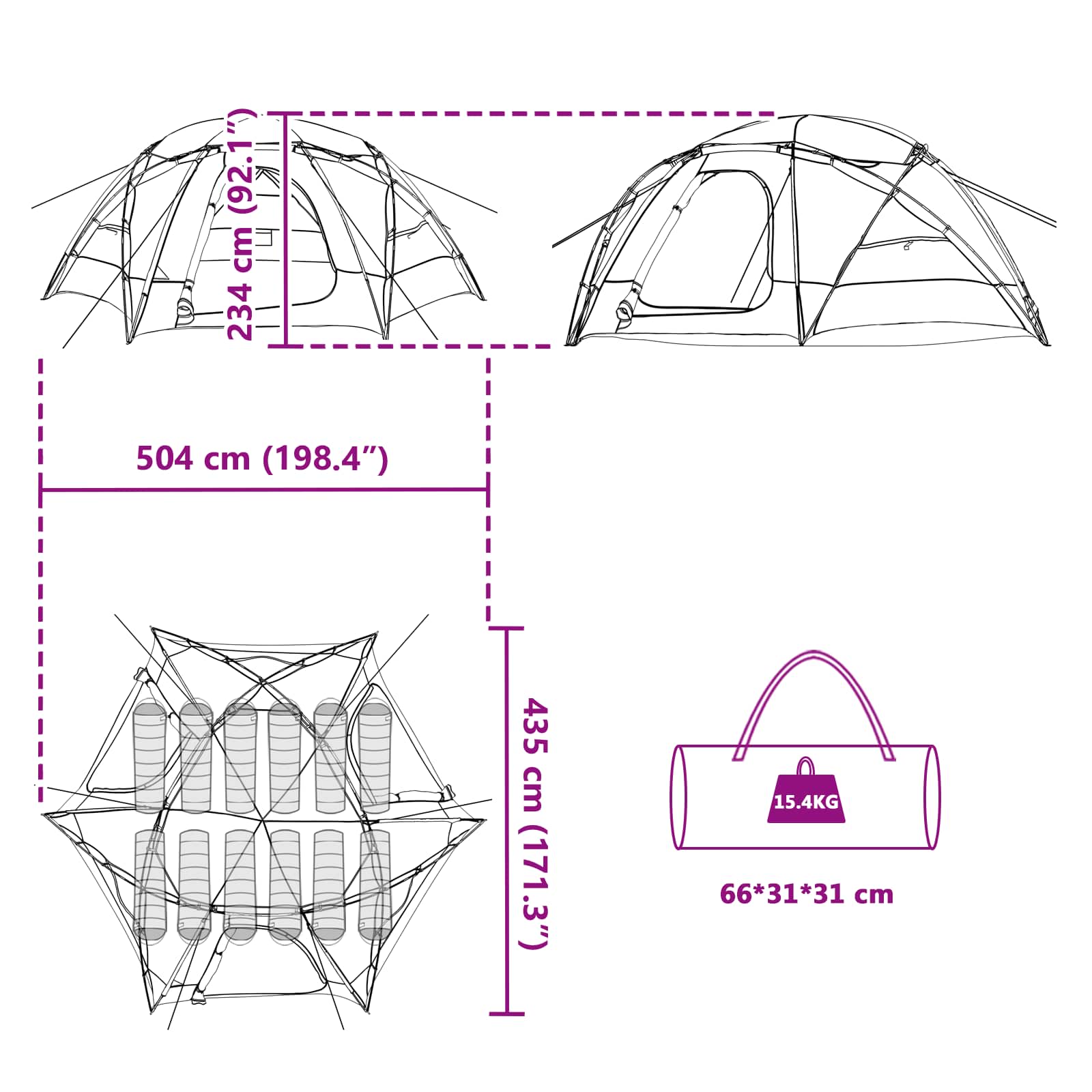 vidaXL Dome Tent with Removable Rainfly 12-Person Blue
