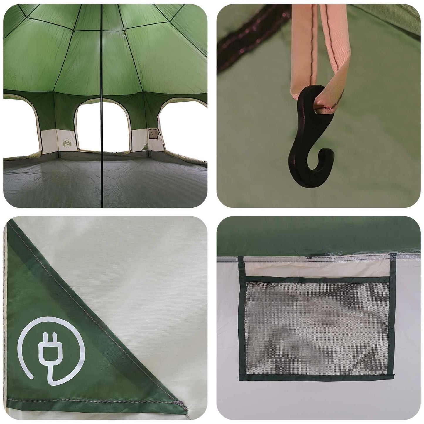 vidaXL Family Tent 10-Person Green 185T Polyester with PU Coating