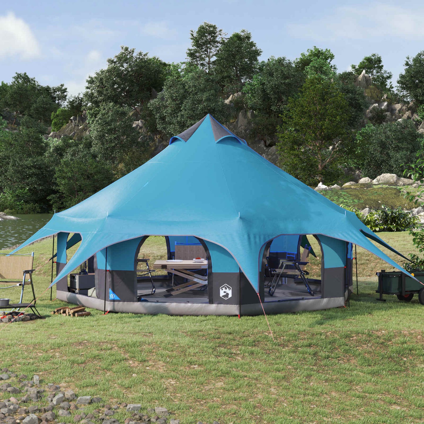 vidaXL Family Tent 10-Person Blue 185T Polyester with PU Coating