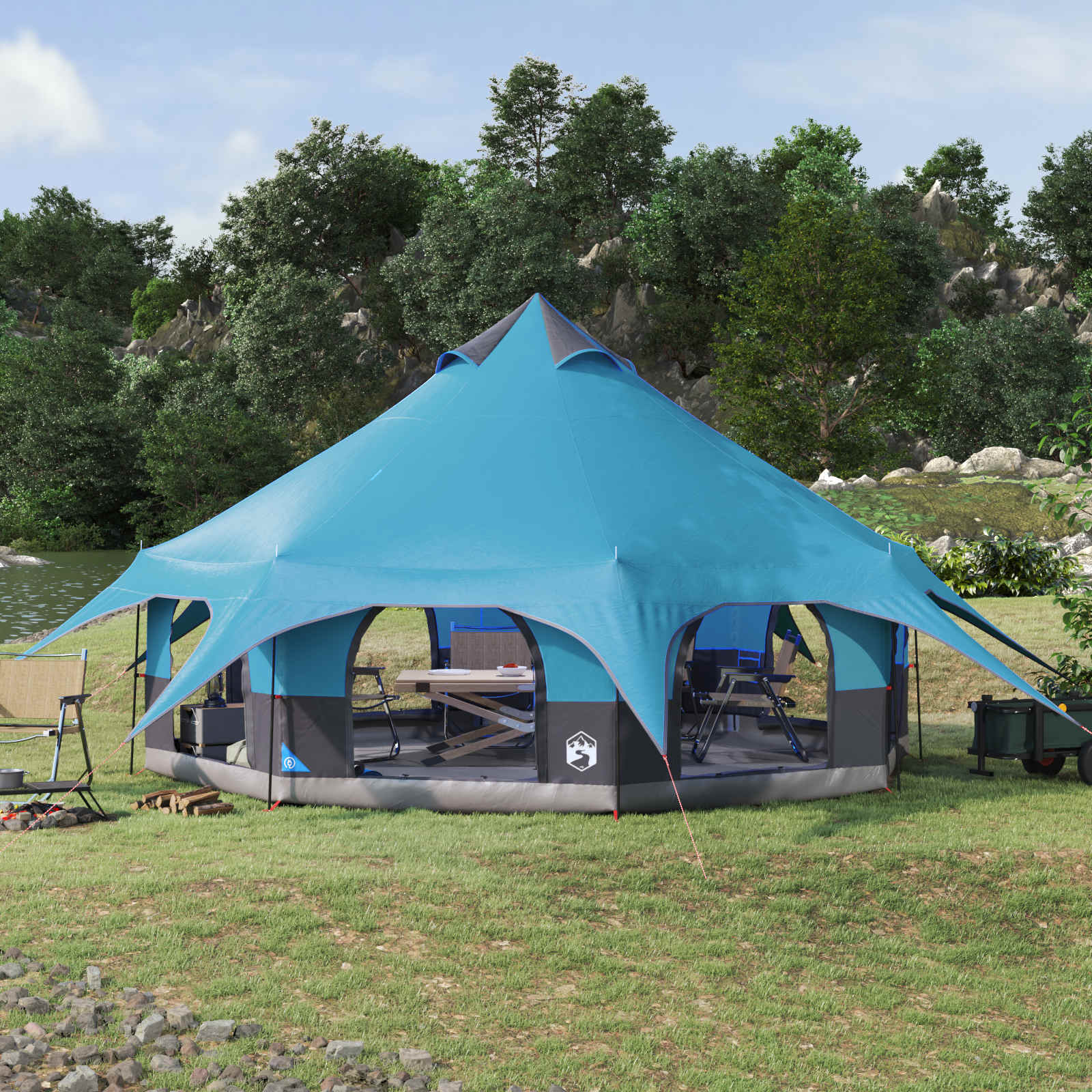 vidaXL Family Tent 10-Person Blue 185T Polyester with PU Coating