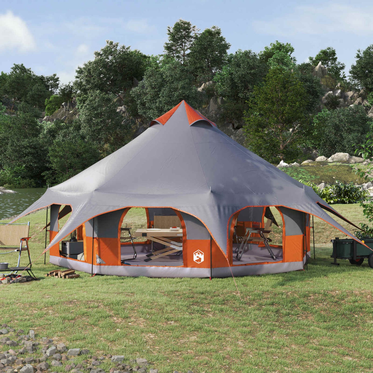 vidaXL Family Tent 10-Person Grey and Orange