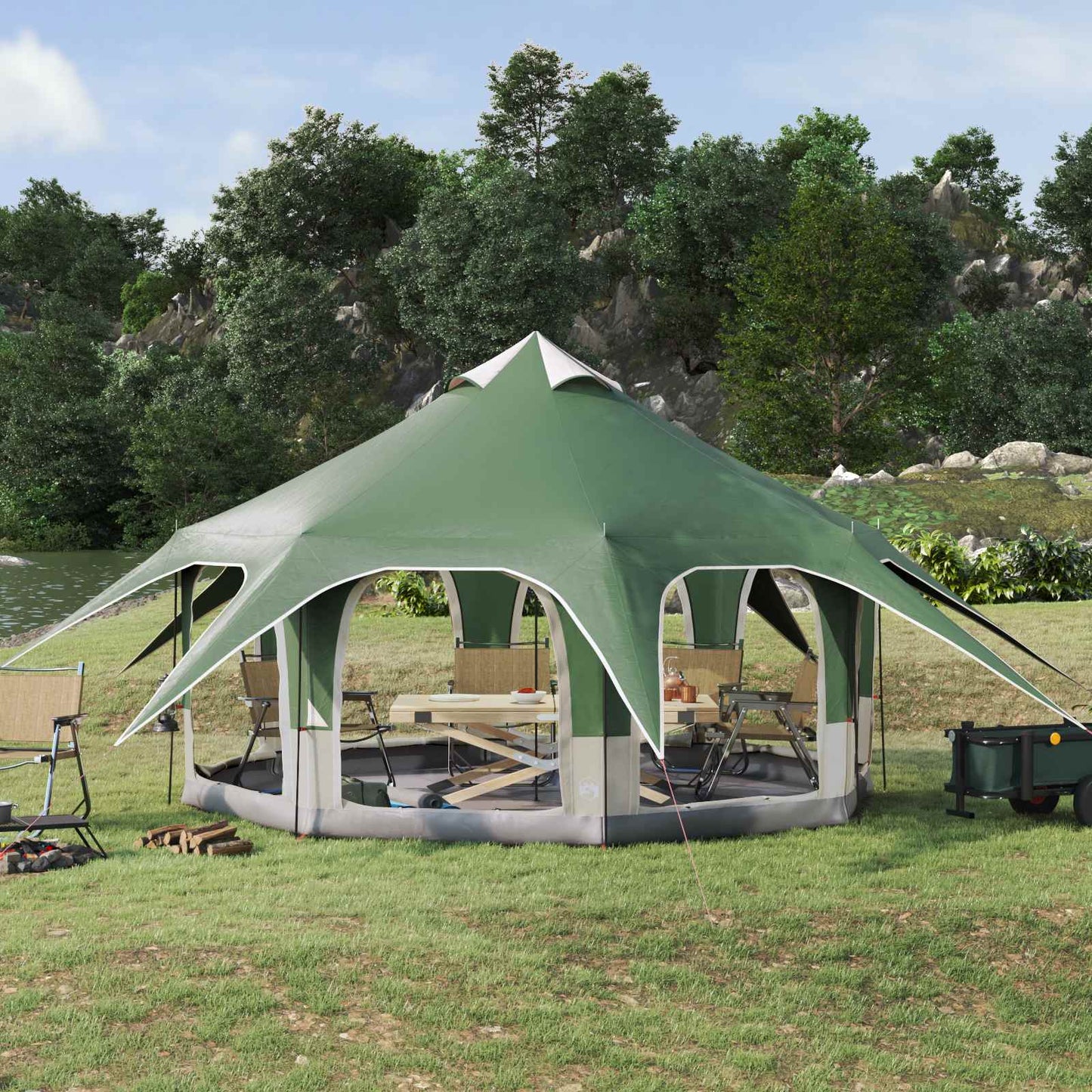 vidaXL Family Tent 5-Person Green 185T Polyester with PU Coating