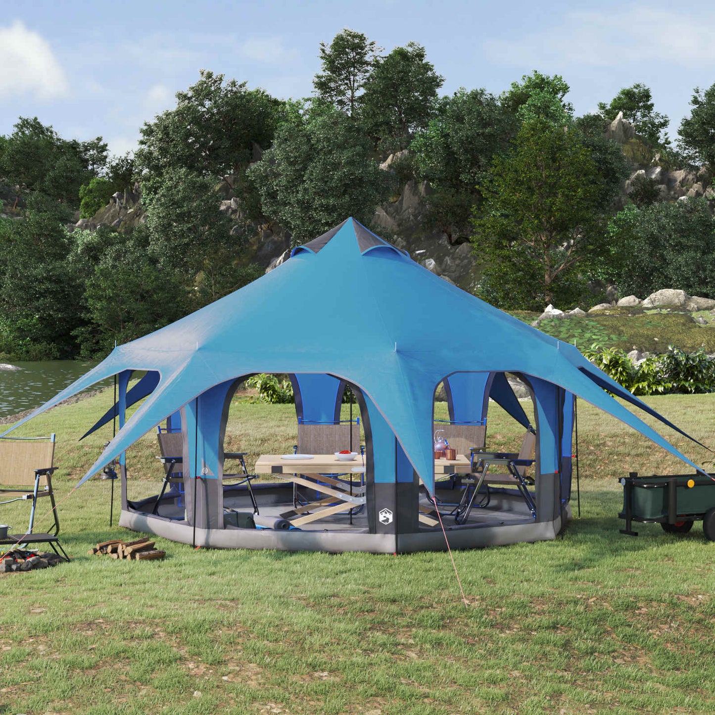 vidaXL Family Tent 5-Person Blue 185T Polyester with PU Coating