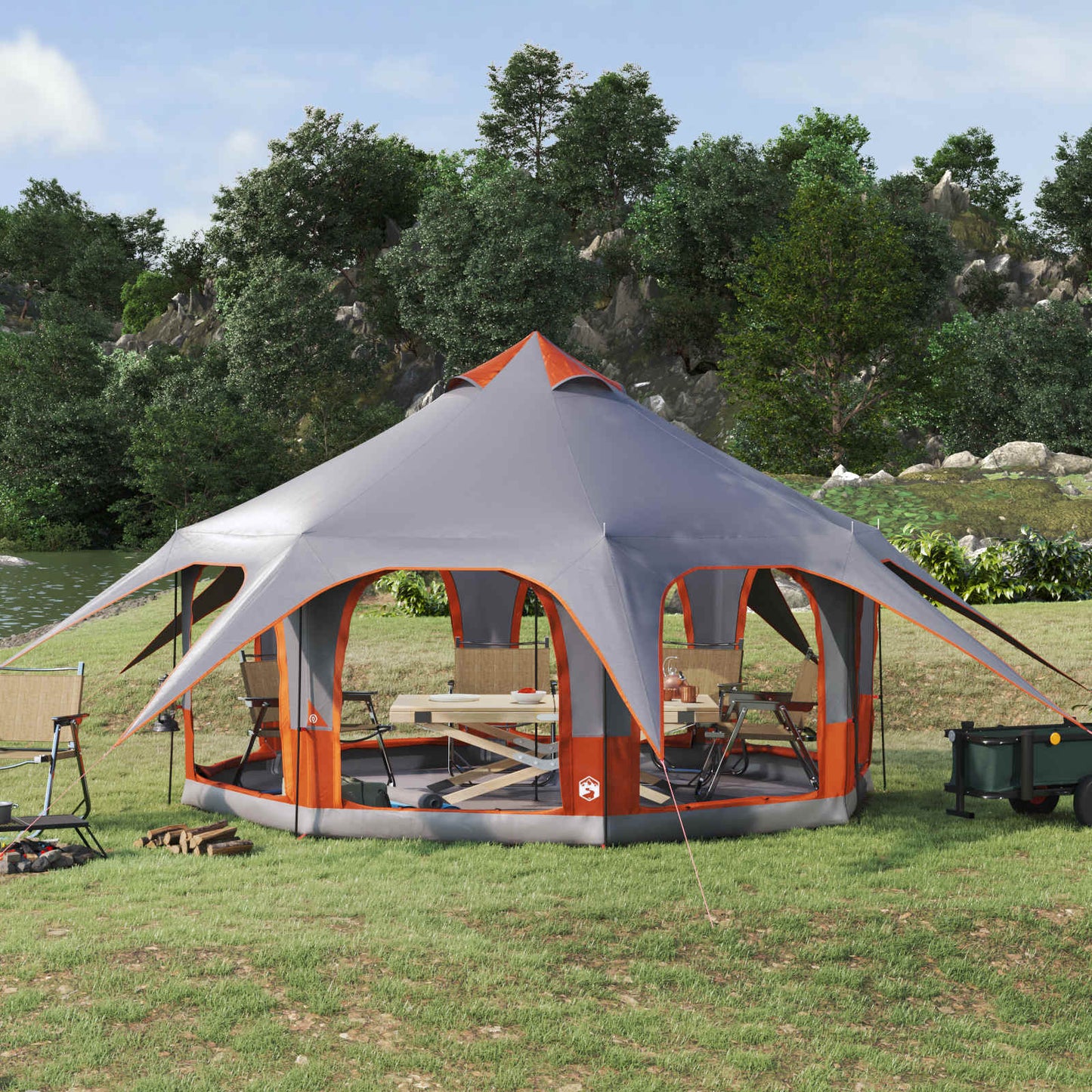 vidaXL Family Tent 5-Person Grey and Orange