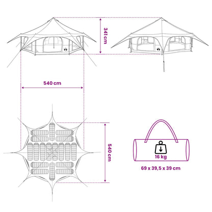 vidaXL Family Tent 18-Person Green 185T Polyester with PU Coating