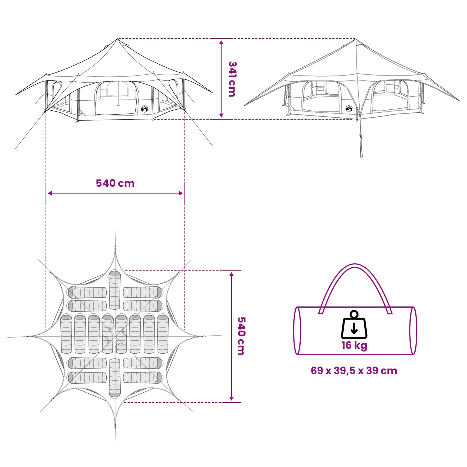 vidaXL Family Tent 18-Person Grey and Orange