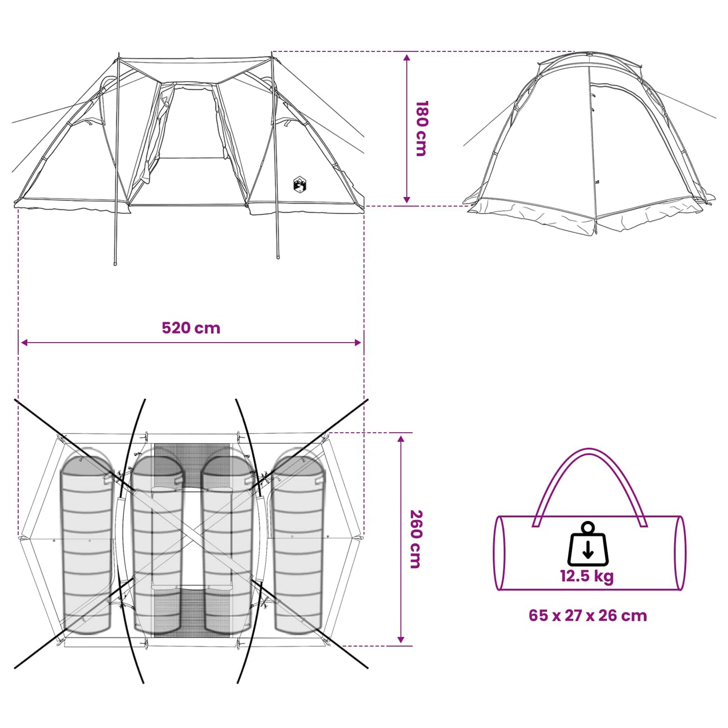 vidaXL Tunnel Tent 520 x 260 x 175 cm Green