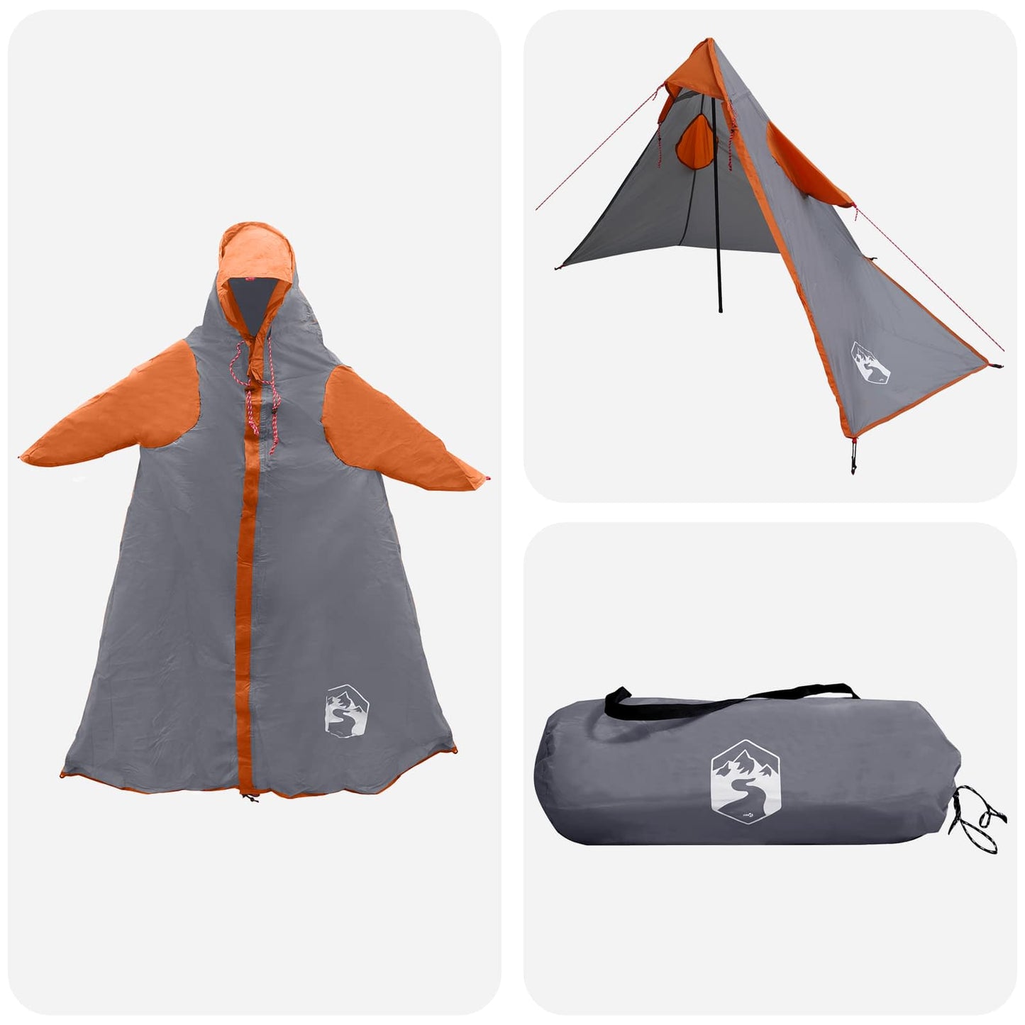 vidaXL 2-in-1 Rain Poncho with Hood 262 x 126 x 130 cm Grey and Orange