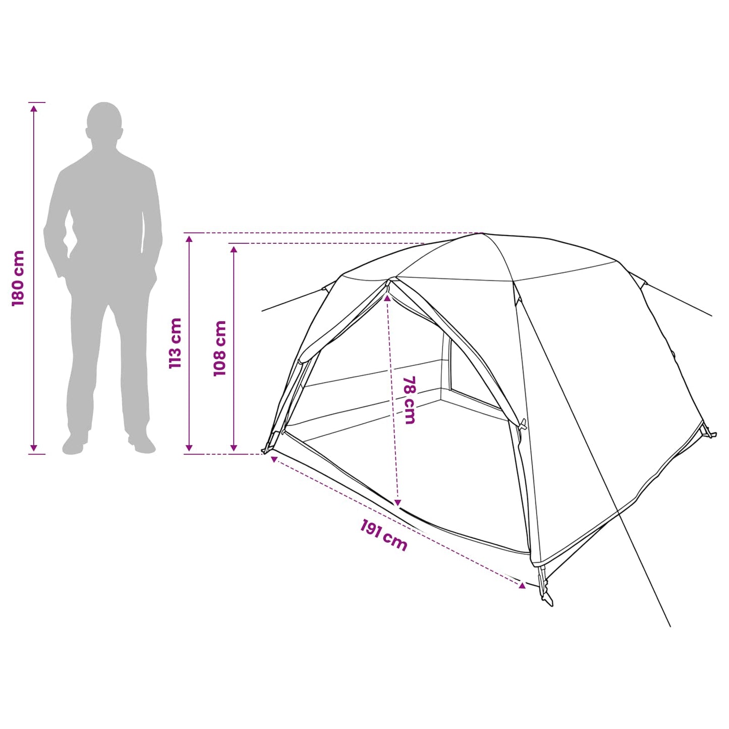 vidaXL Backpacking Tent 2-Person Blue 185T Polyester with PU Coating