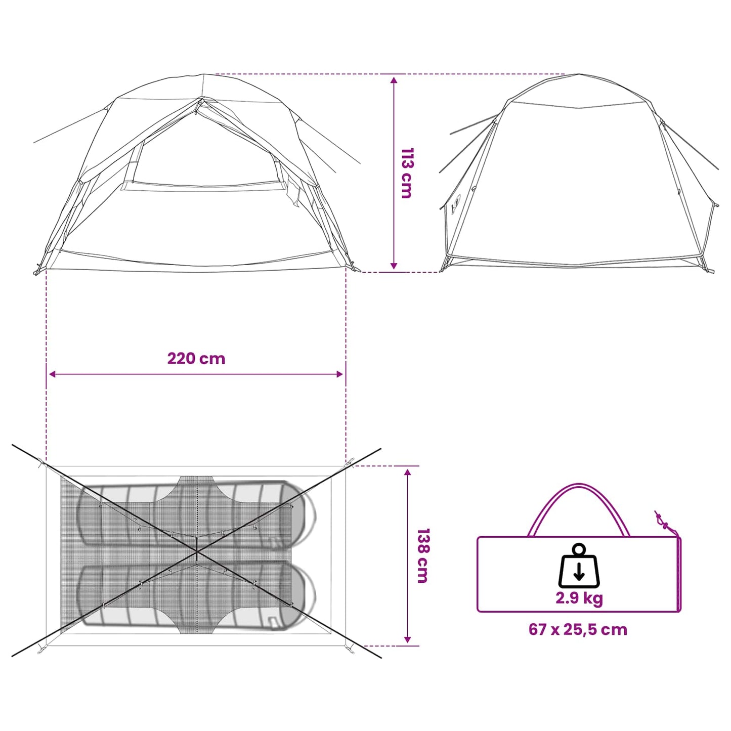 vidaXL Backpacking Tent 2-Person Grey and Orange
