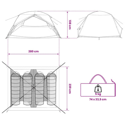 vidaXL Backpacking Tent 4-Person Grey and Orange