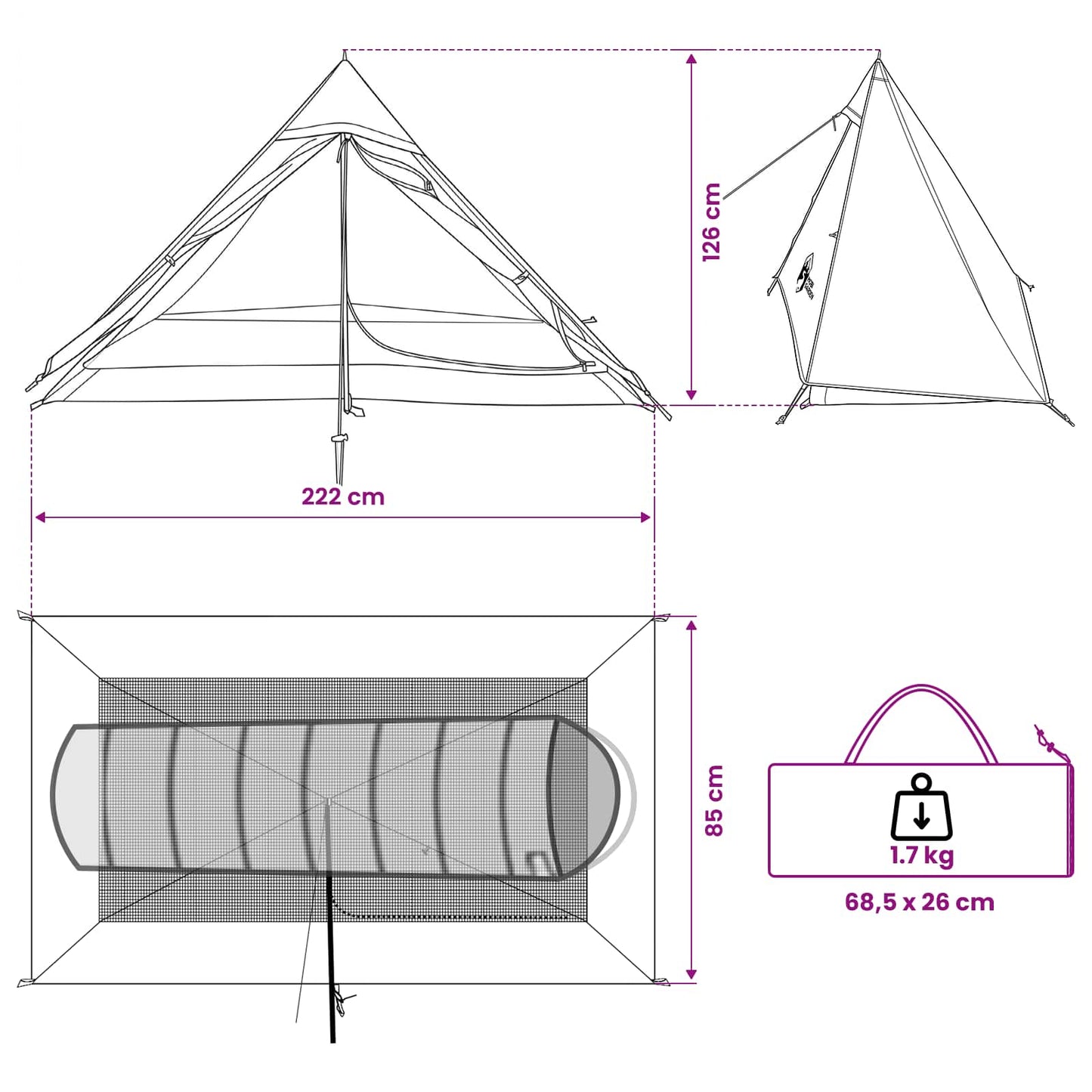 vidaXL Backpacking Tent 222 x 85 x 125 cm Grey and Orange