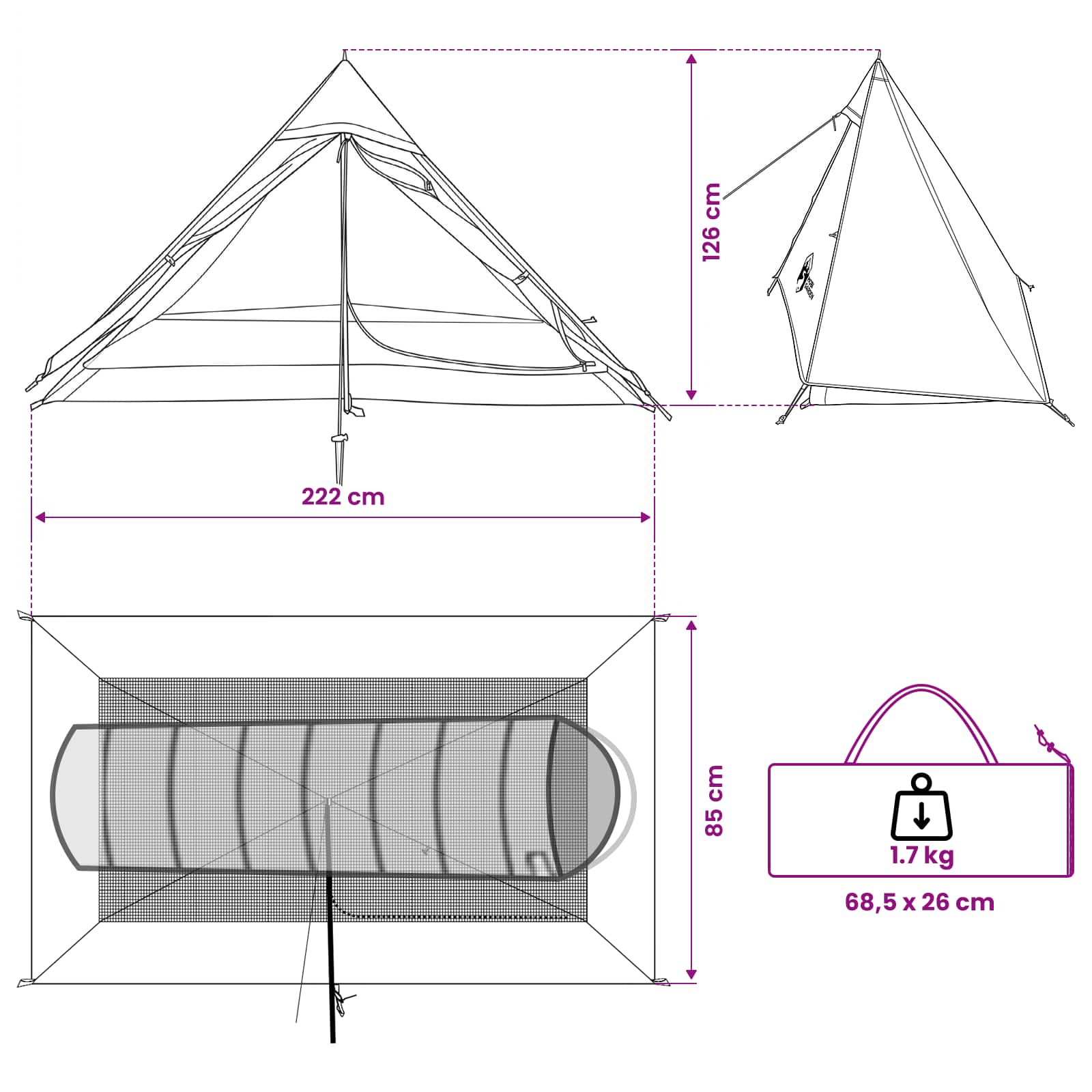vidaXL Backpacking Tent 222 x 85 x 125 cm Grey and Orange